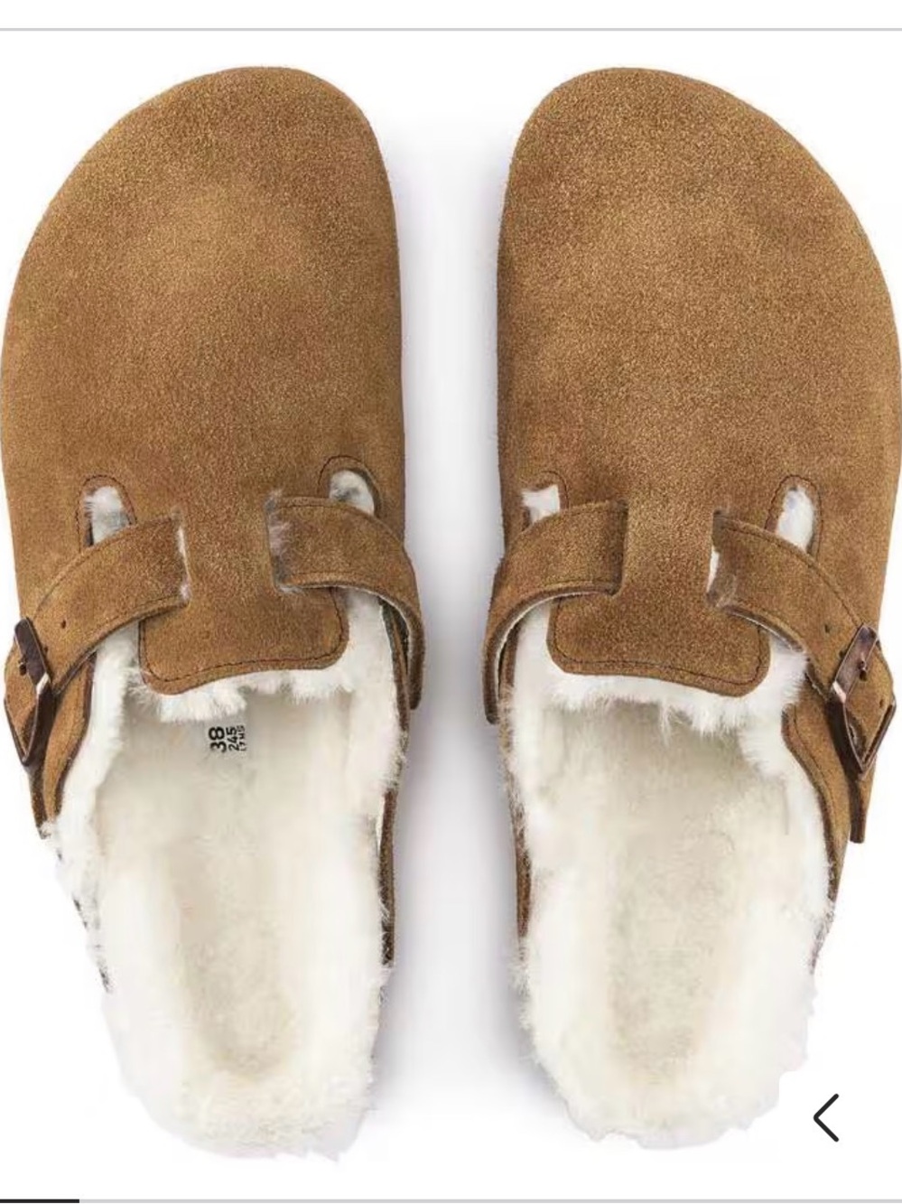 Birkenstock Shearling-Lined Mink Boston Clogs with Gold Buckles - Picture 2 of 4